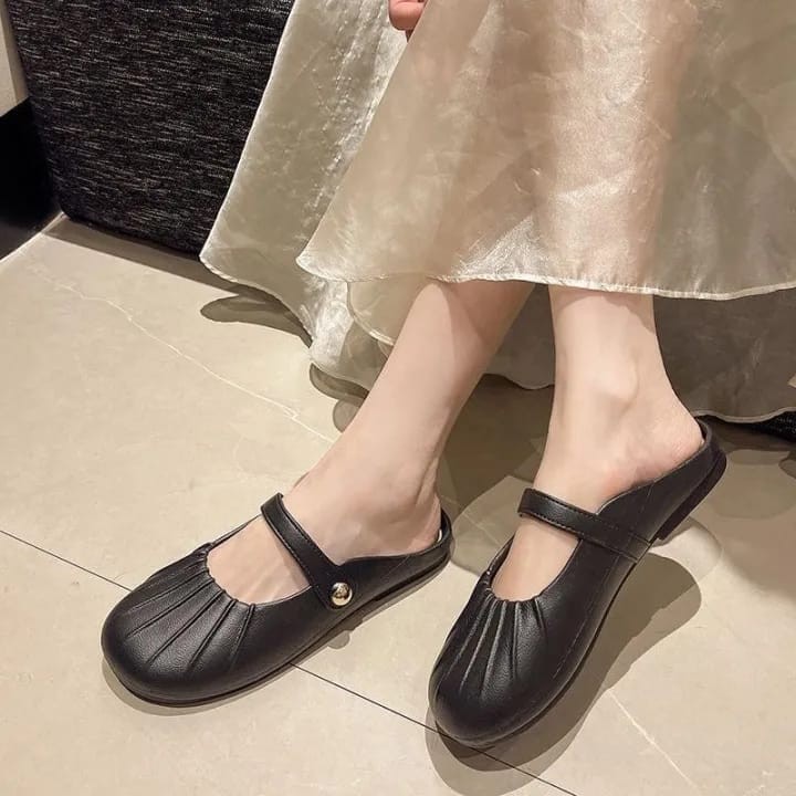 Square-Toe Shirred Mary Jane Mules