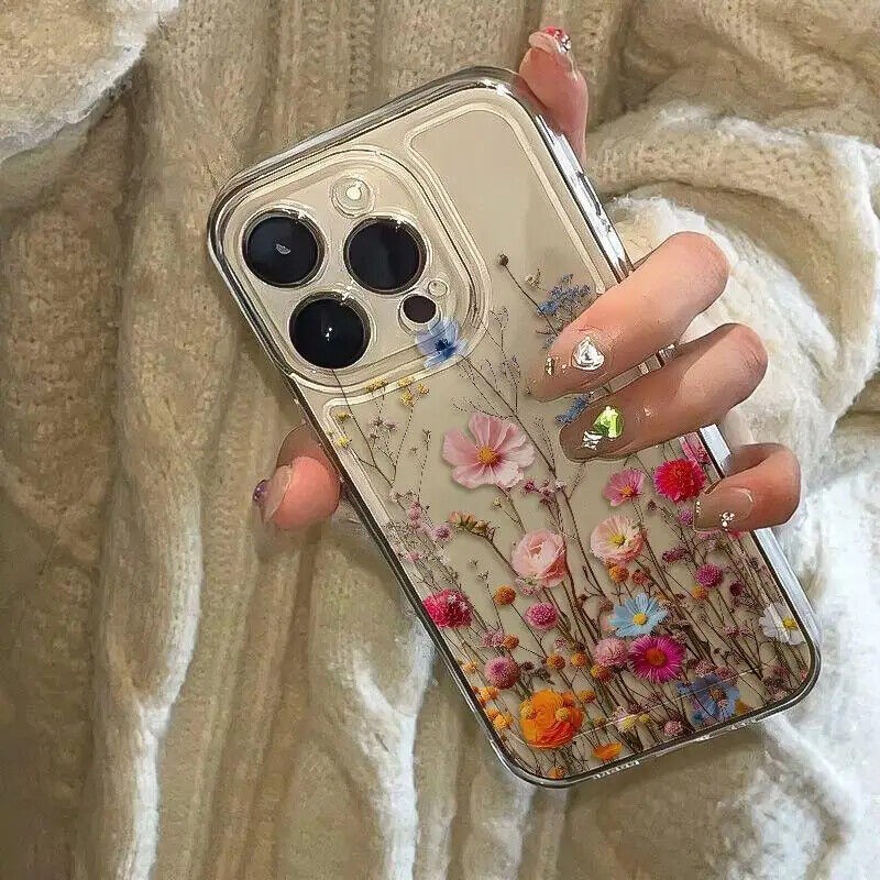 Transparent Flower Print Floral Phone Case For iPhone 16 15 14 13 11 Pro Max 14 Plus 12 Mini Cases Clear Back Cover Soft Funda